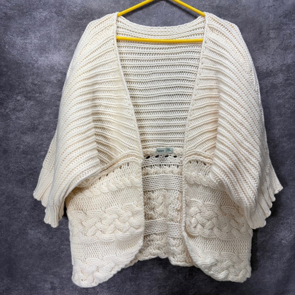 Blarney Cream 100% Lambswool Cable Knit Open Cocoon Caridgan Sz L Dolman Sleeve